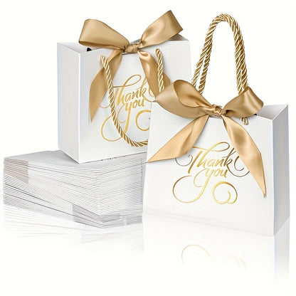 Bulk Set of 50 Small Thank You Bags with Handles, Measuring 5.5 by 2.5 by 4.7 Inches, Ideal for Gifts. These Black Gift Bags Are Perfect for Party Favors at Bridal Showers, Birthday Celebrations, Baby Showers, And Weddings