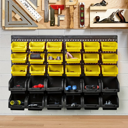 30pcs Heavy-Duty Wall-Mounted Storage Shelf System with Shelves & Suitable for Screws, Nuts, Bolts, Nails, Beads - Plastic Tool Organizer with Multi-Tier Shelves, Easy Install for Garage, Workshop, Craft Room - Space-Saving Gift, Storage Racks