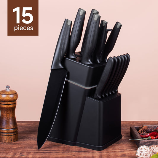 Kitchen Knife Set 15 Piece with Block & Scissors – Professional Chef Knives High Carbon Stainless Steel, Ultra-Sharp Blade, Ergonomic Handle, Home & Restaurant Use, Ideal Holiday Gift