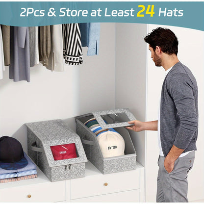 4/2pcs Stackable Baseball Cap Storage Box with Clear Viewing Window, Holds Up to 30 Caps Hat Organizer for Closet, Suitable for Men, Women, Gray, Space-Saving Design for Underwear, Socks, Toys