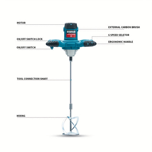 2100W Electric Handheld Cement Mixer with 6 Adjustable Speeds Up to 800 RPM, Ideal for Mixing Paint, Cement, Mortar, And Feed