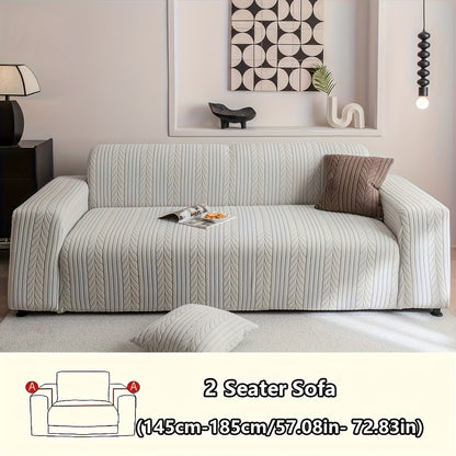 1 Striped Sofa Cover, Washable, Stretchy, Scratch And Slip-Resistant. Fits 1-4 Seaters, White Textured Zigzag Fabric. Great for Decor, Furniture Protection, Classic And Durable Design