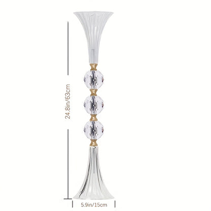 Tall Acrylic Vases 2-Pack – 24.8 Inch Clear Ribbed Floor Vase with Gold Rim, Transparent Crystal Flower Stand for Wedding Centerpiece, Bridal Shower, Bohemian Decor & Home Living Room