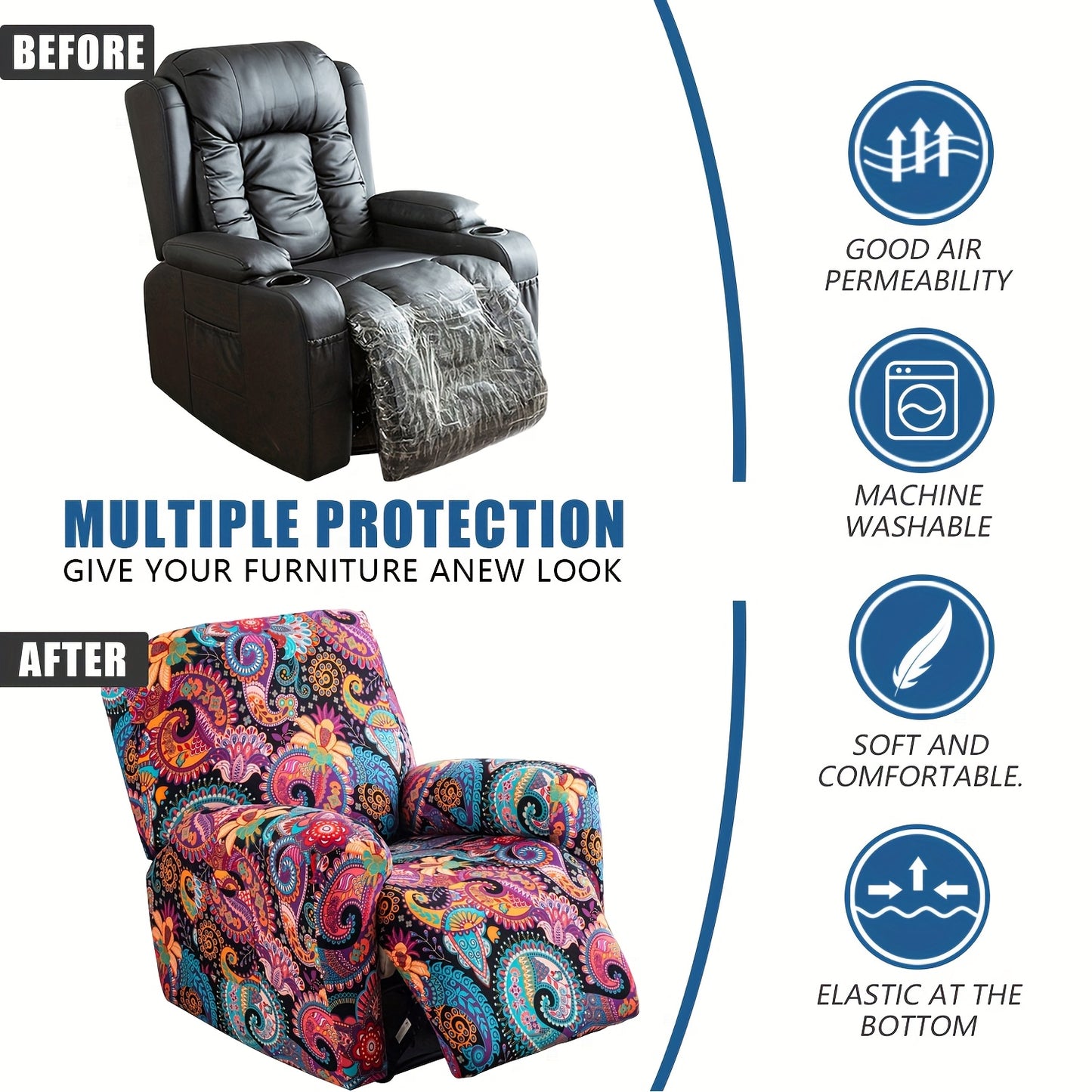 4pcs/set High Elasticity Lounge Chair Cover with Side Pockets, Elastic Printed Lounge Chair Cover Suitable for Bedrooms, Offices, Living Rooms, Durable, Pet Friendly, And Essential for Home Holiday Decoration