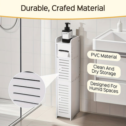 Small Bathroom Storage Cabinet, Slim & Crafed PVC Organizer, Ideal for Tight Spaces, Easy to Assemble & Durable, Multi-purpose Toilet Paper Holder Cabinet for Bathroom, Bedroom & Living Room, Valentine's Day Gift, (9mm Material Thickness), Toilet