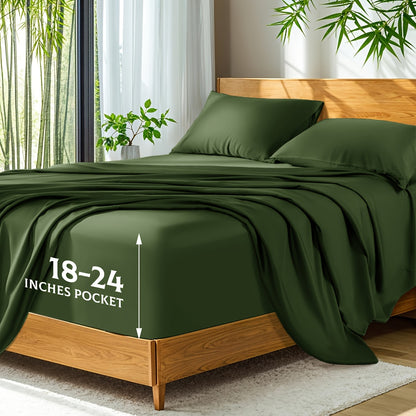 Soft Bamboo Sheets Twin/Full/Queen/King Size - Cooling Bamboo Bed Sheets For Hot Sleepers, Breathable & Moisture Wicking, Hotel Luxury Bedding Set With Deep Pockets