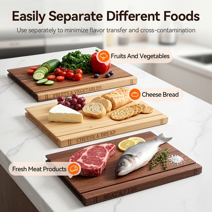 Wooden Cutting Boards for Kitchen, 3pcs Acacia Wood Cutting Board Set with Stand, Cutting Board That Looks Like Books for Vegetables, Cheese, Bread & Meat, Decorative Chopping Board Gift Set