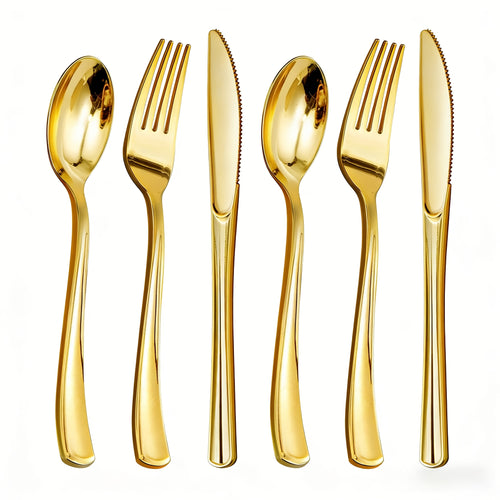 60pcs Golden Disposable Plastic Cutlery Set Party Supplies, Including 20 Forks, 20 Spoons And 20 Knives, Suitable for Home, Bar And Restaurant, Wedding, Birthday, New Year And Other Holiday Parties