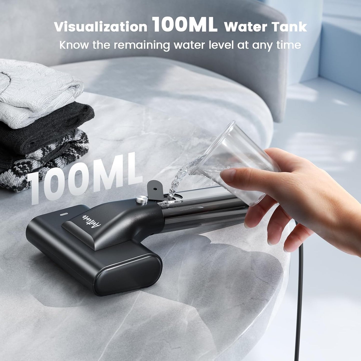 Portable Steamer for Clothes, 1200W Handheld 2-in-1 Steamer & - 3.38oz Large Water Tank, 10s Fast Heat Up, 15mins Steaming Garment Steamer for Travel, Home Use