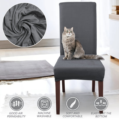 4pcs/6pcs Sliky Fiber Fabric Elastic Home Kitchen Chair Covers, 4/6pcs Set Milk Elastic Home Kitchen Dining Chair Slipcover, Chair Cover, Furniture Protector for Wedding Office Living Room Hotel, Home Decoration, Wedding Season