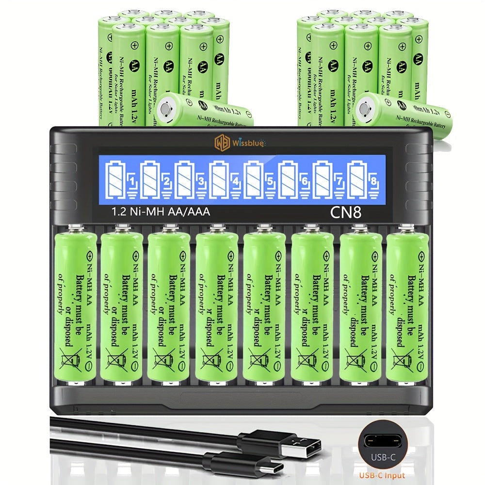Rechargeable Batteries with Charger, 8 Pack Of High Capacity Low Self Discharge, Ni-MH AA Batteries with Smart 8 Bay Battery Charger, Multiple Choices: 8AAA+charger; 8AA+charger; 4AAA+4AA+charger; Only Chargerv