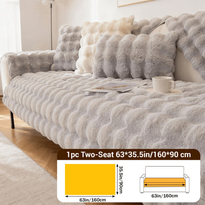 Bubble Soft Faux Rabbit Sofa Cover - Non-Slip 3/4 Seat Stretchable Slipcover Durable Furniture Protector Breathable Sofa Cover for Living Room, Bed, Dorm (Beige/Dark Grey/Khaki, 35.5X71/83Inch) - Comfortable Home Decoration, Warm And Easy to Clean