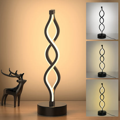 Spiral LED Table Lamp, 2/1Pack Modern Minimalist Waves Dimmable Desk Lamp, 3 Color with Usb Adpter Charging Bedside Lamp with Metallic Base, Creative Curved LED Small Night Lamps for Living Room, Bedroom, Office, Study