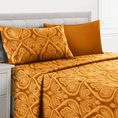 Lux Decor 4/6 Pieces Paisley Bed Sheet, Breathable Hotel Style Sheets, 100% polyester Sheets Deep Pockets, Easy-Fit, Soft & Wrinkle Free Cooling Bed Sheets, 6 Pc includes 4 pillowcases and 4 Pc (Twin & Twin xl) includes 2 pillowcases