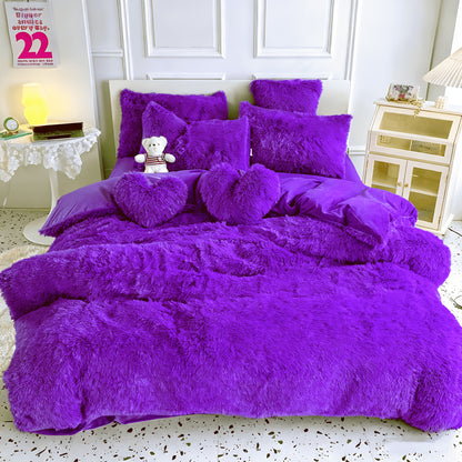 Velvet Duvet Cover Set Fluffy Plush Bedding Minimalist Solid Color, Carved Velvet Quilt Cover with Pillow Shams, Soft Cozy Bedroom Essentials Twin Full Queen King, Black Beige Grey Pink Purple Blue Red Yellow