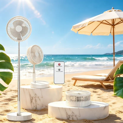 Portable Foldable USB Rechargeable Fan 3600mAh | 4-Speed Remote Control Tower Fan with 7-Color Ambient Light, Low Noise for Office, Travel, Camping & Dorm | Expandable Cordless Fan | Pink & White