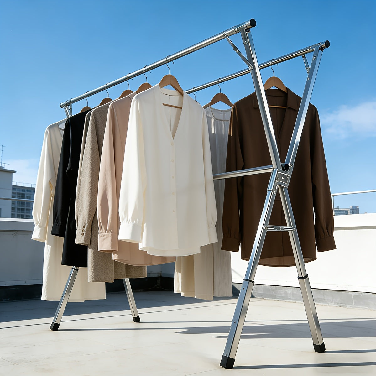 Foldable Clothes Drying Rack Outdoor Indoor, Drying Rack Clothing Collapsible, Adjustable Laundry Drying Rack, Heavy Duty Stainless Steel Clothesline, for Clothes, Blankets And Bedding, Drying Racks