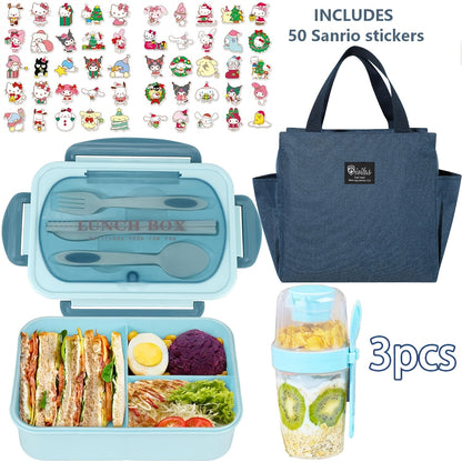 51pcs/53pcs Sanrio Lunch Box Set | Thermal Bag, Breakfast Cup, Portable Sealed Compartment Bento Box, 40.58Oz Capacity, Microwave And Dishwasher Safe, Ideal For Work, Picnics, And Back To School