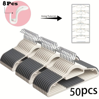 50 Pack Heavy Non-Slip Hangers ( Includes 8pcs Clasps) - Durable, Sturdy, And Space-Saving Design For Shirts, Pants, Scarves, And Coats, Space-Saving Wardrobe Hangers With Non-Slip Shoulder Strips, Wet/Dry Use For Bedrooms, Bathrooms, Dorms