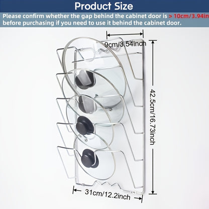 1pc Of A Sturdy Metal Organizer for Hanging Pot Lids, Designed As A Multi-Level Wall-Mounted Storage Solution for Pots And Lids, Ideal for Saving Space In Kitchens At for Home Or In Restaurants
