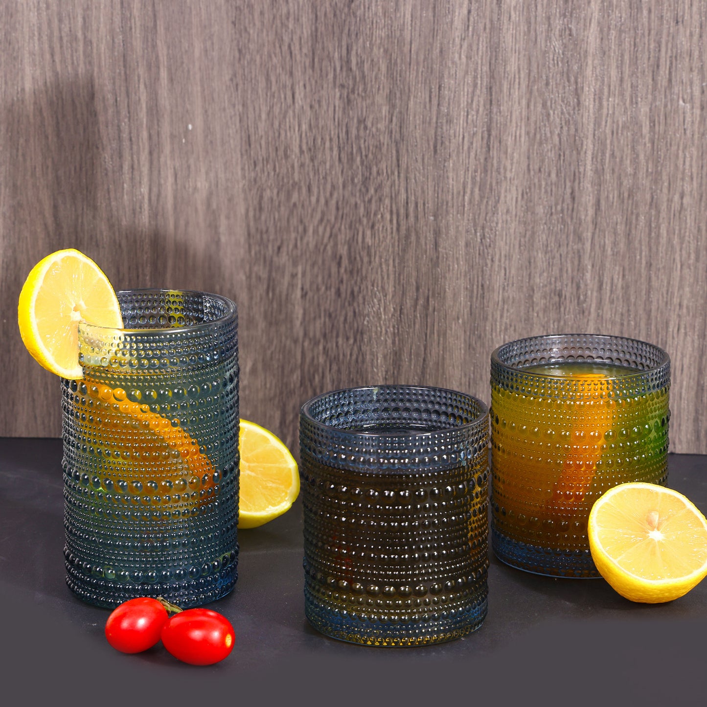 WHONLINE 12 PCS Hobnail Drinking Glasses, Party Cup,12 Oz Highball Glasses & 10 Oz Glasses, Embossed Boho Glass Cups Kitchen Tumbler Glassware For Tea, Beer, Juice, Milk, Hand Wash Only (Dishwasher Can Cause Fading)