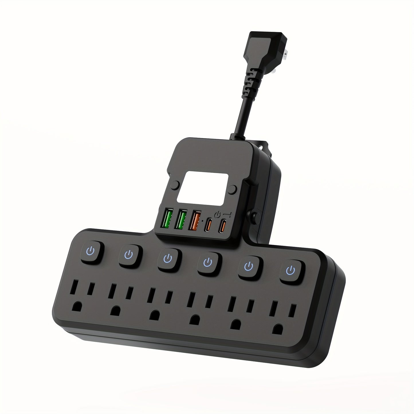 Desktop Power Strip 11-in-1 with 6 AC Outlets 3 USB-A 2 USB-C Ports 6 Individual Switches Multifunctional Charging Station for School Studio Workshop Home Office Desk