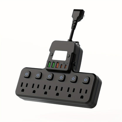 Desktop Power Strip 11-in-1 with 6 AC Outlets 3 USB-A 2 USB-C Ports 6 Individual Switches Multifunctional Charging Station for School Studio Workshop Home Office Desk