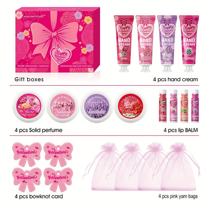 20pcs Beauty Gift Set Lip Balm Hand Cream Solid Perfume Pink Gift Bag Glossy Finish All Skin Types Holiday Party Mother's Day Wedding Bridesmaid Favors