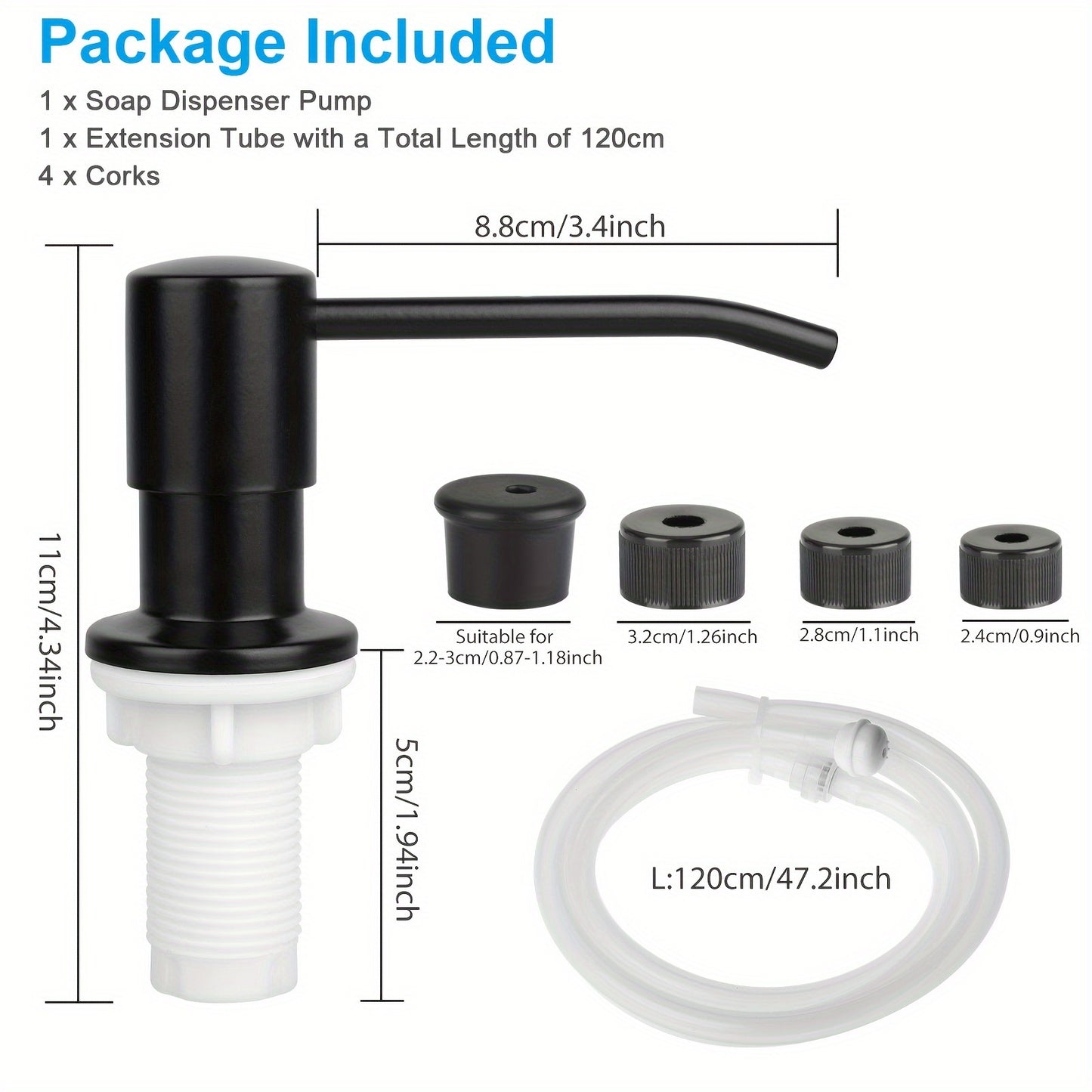 Stainless Steel Soap Dispenser for Kitchen Sink, with Extension Tube Kit 47", Easy Press Hand Sanitizer Pump for Household