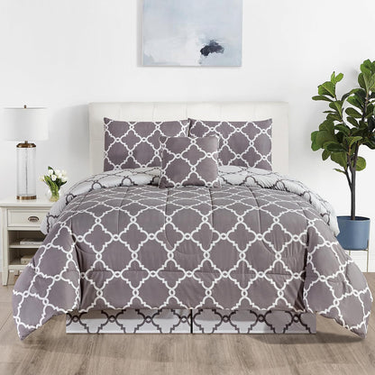 Lux Decor 5 Pieces Comforter Set - Reversible Duvet Insert - Quilted Comforter Smooth, Breathable & Machine Washable, Soft and Comfortable Bedding, Down Alternative Comforter Included 2 Pillow Shams, Bed Skirt, & Cushion - All Season Gift Choice