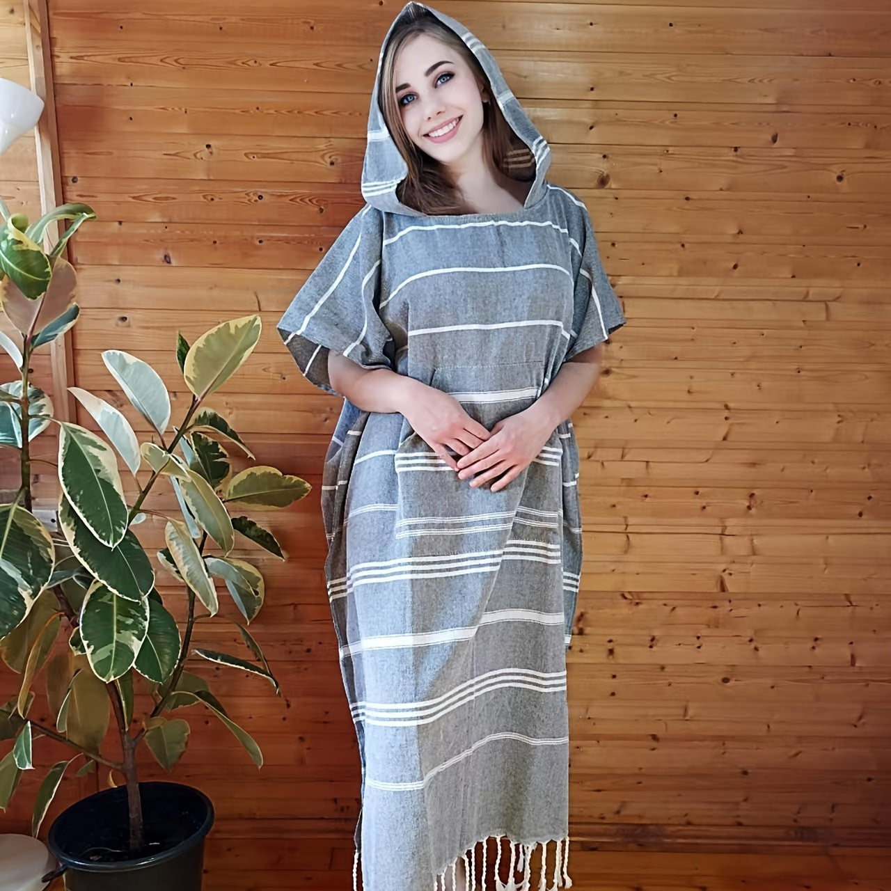 Turkish Wearable Beach Towel Sandproof Cotton Large Surf Poncho Hooded Wetsuit Changing Towel Quick Drying Sandproof, Thin Hooded Bathrobe, Lightweight, Suitable for Swimming, Bathing, Diving, Beach Surfing, Bathroom Accessory, Beach Essentials