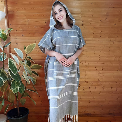 Turkish Wearable Beach Towel Sandproof Cotton Large Surf Poncho Hooded Wetsuit Changing Towel Quick Drying Sandproof, Thin Hooded Bathrobe, Lightweight, Suitable for Swimming, Bathing, Diving, Beach Surfing, Bathroom Accessory, Beach Essentials
