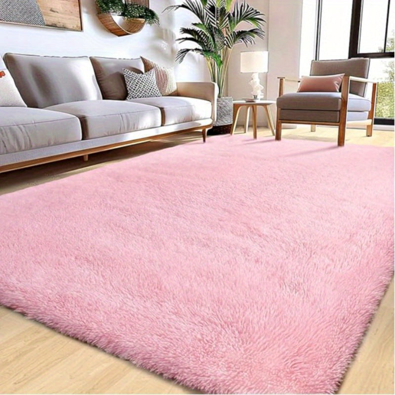 1pc Pink Soft Shaggy Living Room Area Rug with Carpet Stickers for Bedroom, Living Room, Dormitory, Hotel, Home Decor Aesthetics, Upgraded Non-Slip, Thickened, Fluffy, Moisture Resistant, Easy to Clean, Father's Day Graduation And Wedding