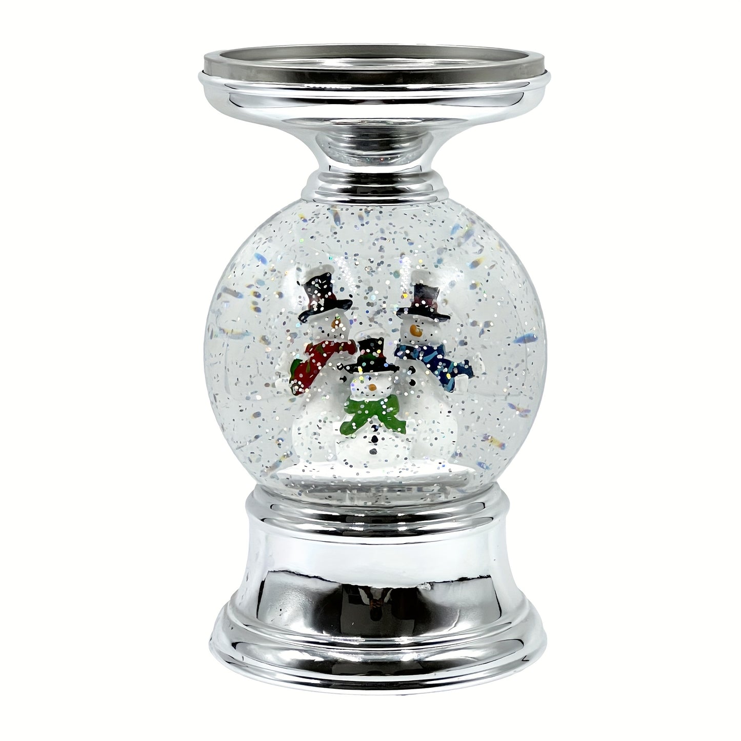 Snowman Water Globe Candle Holder Pedestal Compatible with Bath & Body Works 3-Wick Candles - Winter Christmas Centerpiece Table Decor
