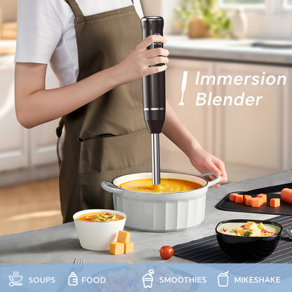 Lalayuan Electric Immersion Blender, Power Handheld Blender, 400W Portable Stick Mixer with 2 Mixing Speeds&Turbo Mode, 304 Stainless Steel Blades, Easy to Grip Speed Corded Hand Mixer, Perfect for Soup Smoothie Puree Food Fruit, with Detachable Base