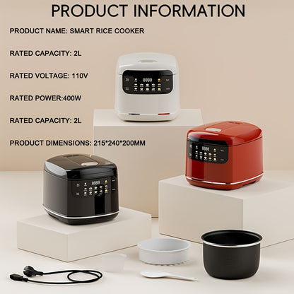 [Multifunctional Rice Cooker] Compact 2L (4 Cups) Multifunctional Rice Cooker -10in 1 Mini Rice Cooker, Suitable for Perfect Rice, Soup, Stew, Oatmeal, Cake, And Steamed Vegetables | Perfect for Small Kitchens, Dormitories, And Apartments