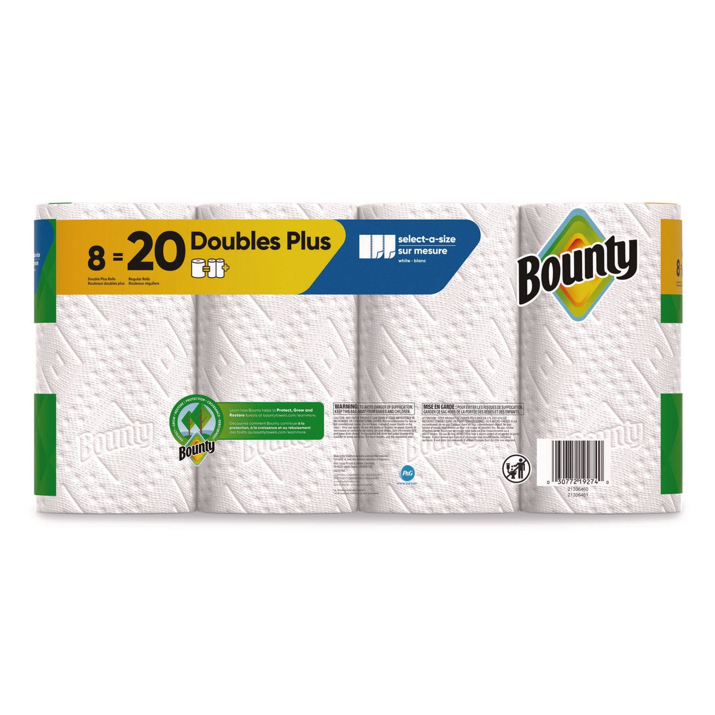 Pack of 8 Bounty Select-a-Size Kitchen Paper Towel Rolls, 2-Ply, 5.9 x 11, Double Roll Size, White, 103 Sheets per Roll