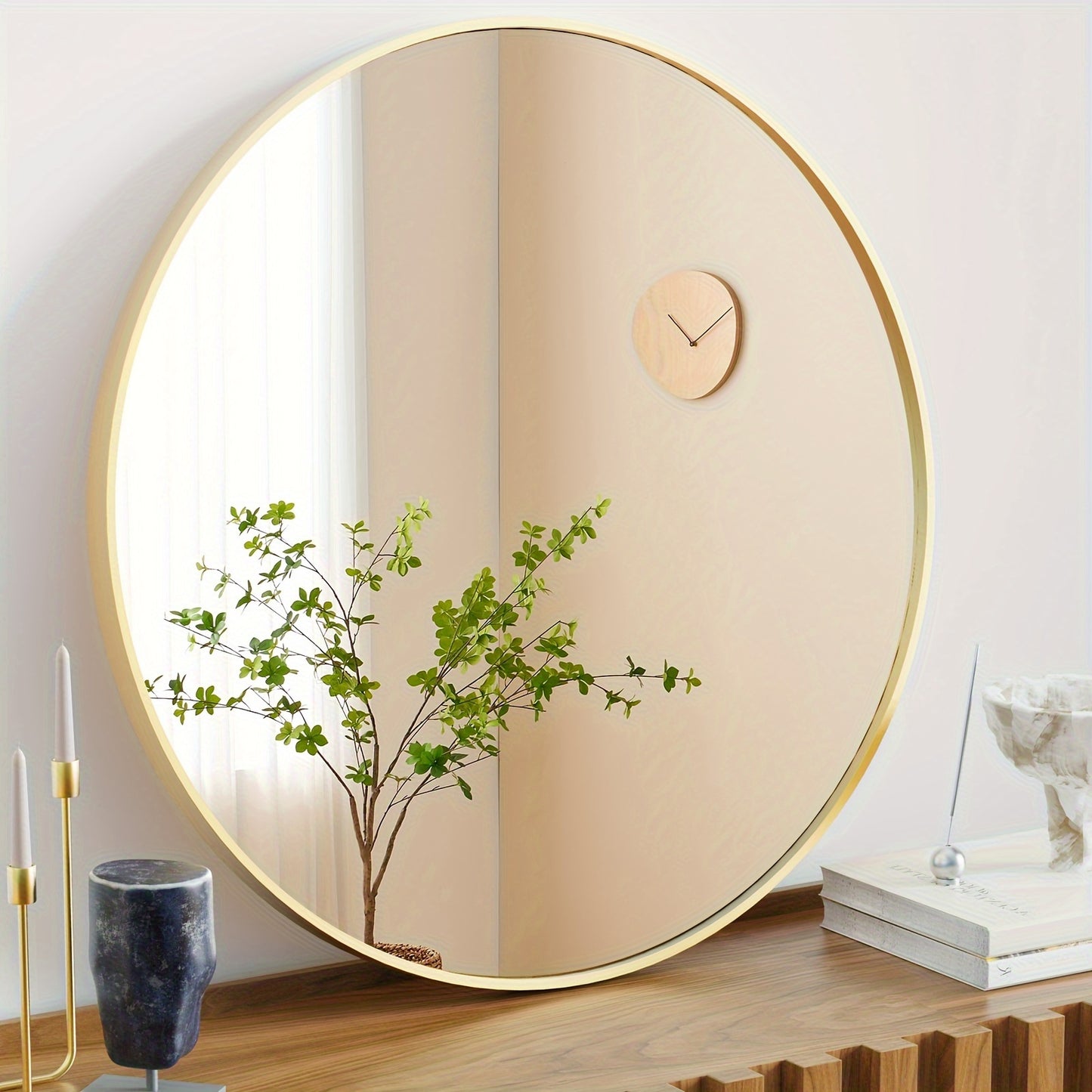 Modern Circle Wall Mirror With Sleek Aluminum Alloy Round Frame Perfect For Bedroom Or Bathroom, 20In 24In 30In 28In 36In, Black Golden