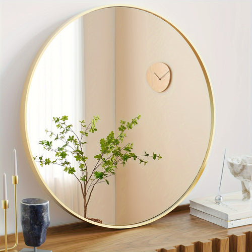 Modern Circle Wall Mirror With Sleek Aluminum Alloy Round Frame Perfect For Bedroom Or Bathroom, 20In 24In 30In 28In 36In, Black Golden