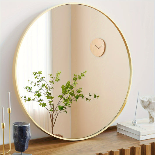 Modern Circle Wall Mirror With Sleek Aluminum Alloy Round Frame Perfect For Bedroom Or Bathroom, 20In 24In 30In 28In 36In, Black Golden