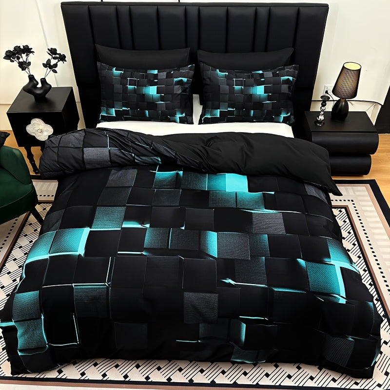 3pcs Cool Tech Digital Print Duvet Cover Set for All Seasons, Available in Red And Blue, in Four Sizes (Twin, Double, Queen, King) (1 Fitted Sheet + 1/2 Pillowcase, No Filling)
