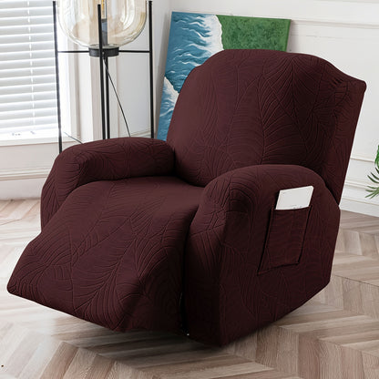 1/2/3/ Seat Plus Center Control Recliner Sofa Cover, Winter Insulation, Furniture Decoration, High Stretch Big Leaves Jacquard Sofa Recliner Cover, Soft And Washable, Loveseat Recliner Cover with Console, Home Decoration, Mother'S Day Gifts