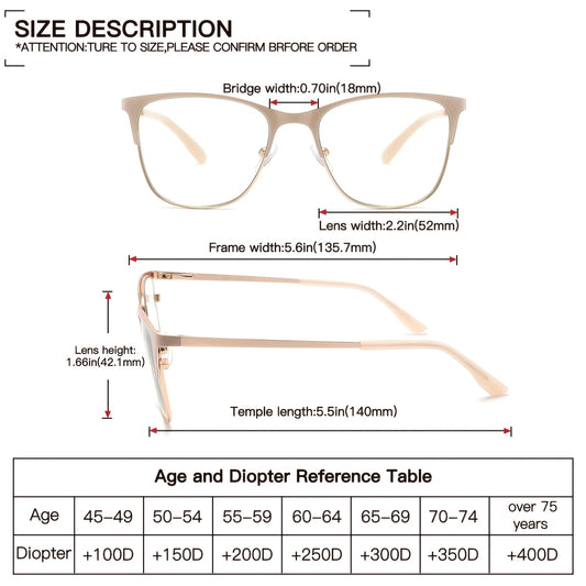 Anti Blue Light Reading Glasses 3 Pack Metal Frame Rectangular Readers – Polycarbonate Lenses, Spring Hinges, Unisex Men Women Mixed Colors, Multiple Magnification Strengths for Reading and Screen Use