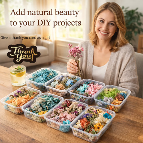 4 Boxes of Mixed Dried Flower Bouquet Sets - Decorative Materials with Dried Flowers And Leaves, Suitable for Resin Jewelry, Art Crafts, And Holiday Decorations (Includes a Greeting Card)