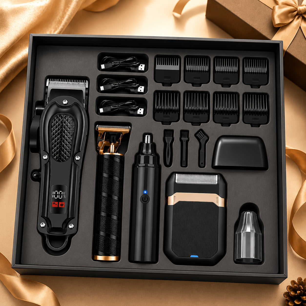 Men's Hair Clipper, Professional Electric Hair Trimmer, Beard Trimmer and Rechargeable Shaver Set, LED Display, Men's Grooming Tool Kit, Suitable for Daily Grooming and As A Gift for Men.