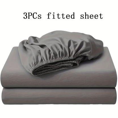 3pcs Soft Comfortable Bed Sheets Mattress Cover | Include 2 Pillowcases, Layered Fitted Sheet with Solid Color Bedding Design, Ideal for Bedroom, Guest Room, and Hotel Mattress Protection