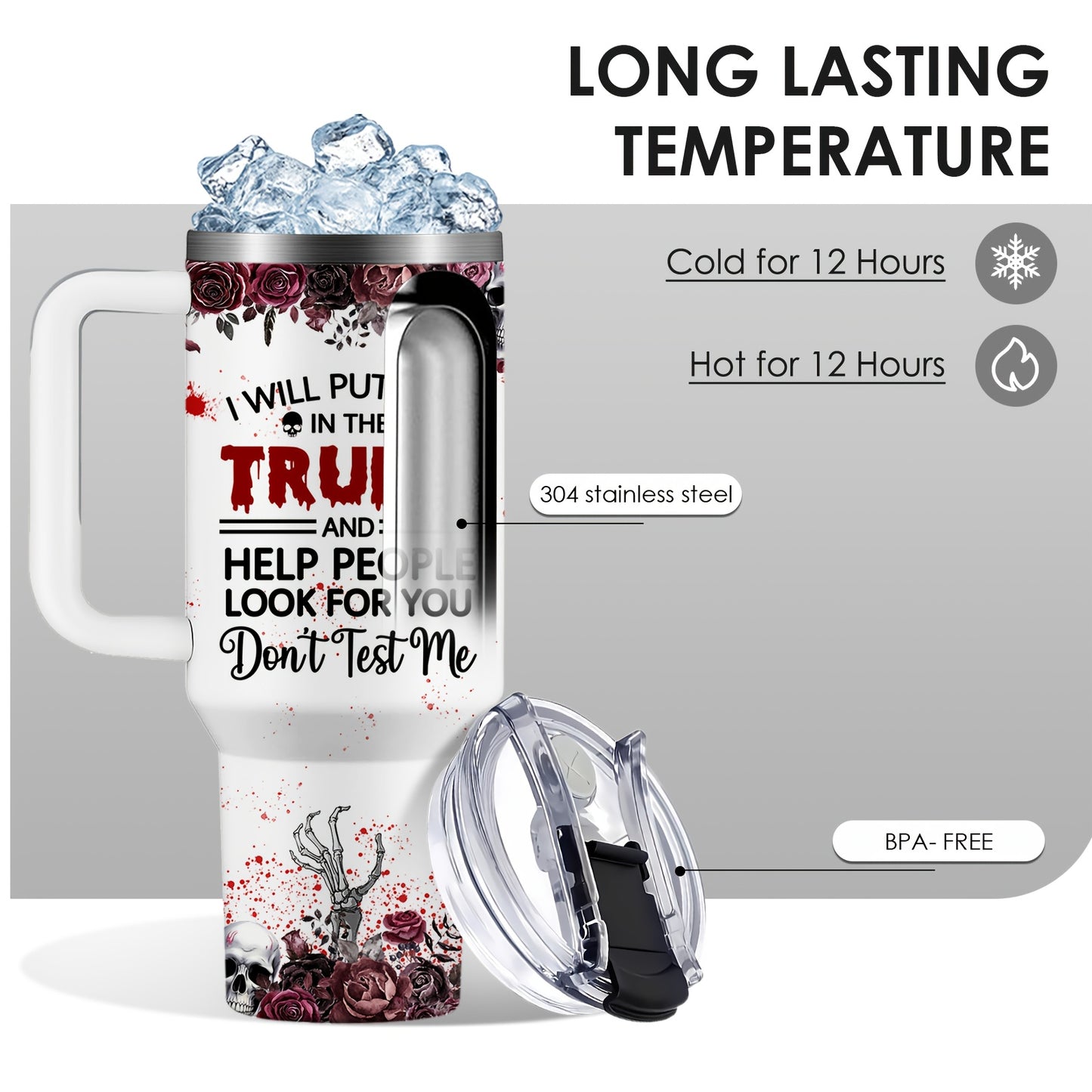 1pc Horror Cat Coffee Mug, Halloween Stainless Steel Insulated Cups 40oz, Halloween Cat Cups with Lids And Straws, Halloween Coffee Cups, Large Capacity Coffee Cup, Stainless Steel Insulated Cup with Handle, Horror Cat Cup, White Coffee Cup