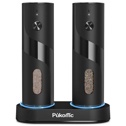 Electric Pepper Grinder Set USB-C Rechargeable with LED Light Ceramic Core Adjustable Coarseness One-Hand Automatic Salt Pepper Mill Kitchen Gift for Home Cooking Camping BBQ