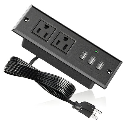 Recessed Power Strip with 2 Outlets 3 USB A Ports, Desktop Power Station Furniture Flush Mount Desk Outlet with Indicator Light, Recessed Outlet for Side Table/Sofa Table with 1.5M/4.92FT Extension