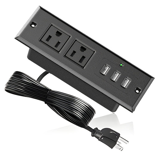 Recessed Power Strip with 2 Outlets 3 USB A Ports, Desktop Power Station Furniture Flush Mount Desk Outlet with Indicator Light, Recessed Outlet for Side Table/Sofa Table with 1.5M/4.92FT Extension